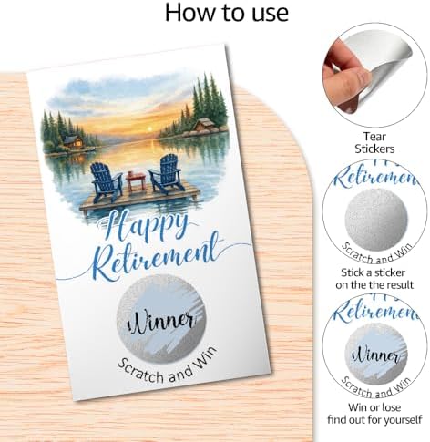 TOUNER 50Pcs Lake Retirement Party Scratch Off Game Cards, Lake Theme Retirement Scratch Cards for Moving Away Farewell Leaving Goodby Activity Birthday Party Family Gathering Raffle Tickets