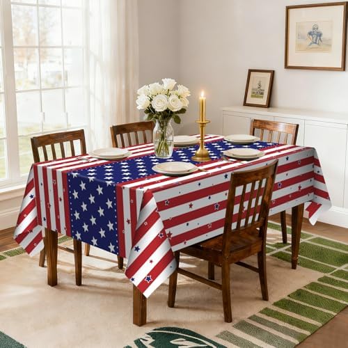 6 Pack American Flag Tablecloth, 4th of July Patriotic Table Cover (54"x108") Disposable Plastic Table Cloth, Decorations for Veterans Day, Patriotic, Memorial, Fourth of July, Independence