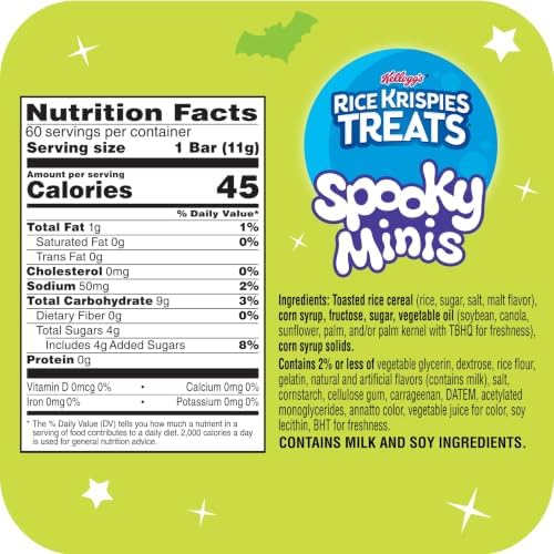 Rice Krispies Treats Mini Crispy Marshmallow Squares, Kids Snacks, Cereal Bars, Halloween, 23.2oz Box (60 Bars)