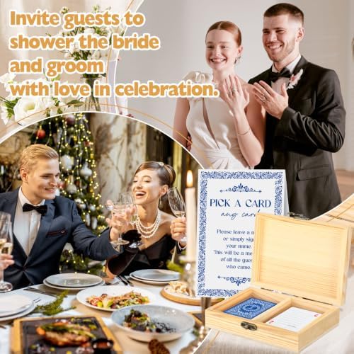 AceOrbit 57 Pack Blue Wedding Guest Book Playing Cards Set with Wooden Box