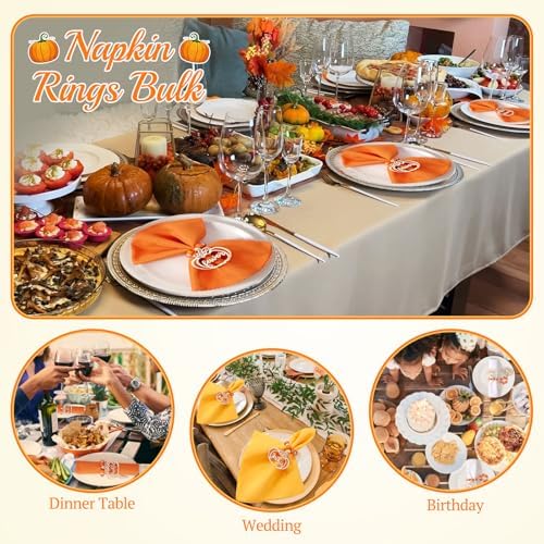 Fall Pumpkin Thanksgiving Napkin Rings Set of 12, Thanksgiving Table Decor