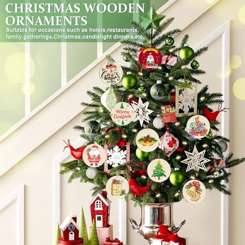 Sophena Wooden Christmas Tree Ornaments to Paint Thanksgiving Decoration Cutouts Unfinished 24PCS 3.5 x inches, DIY Blank Wood Discs Ornament for Home Crafts Hanging