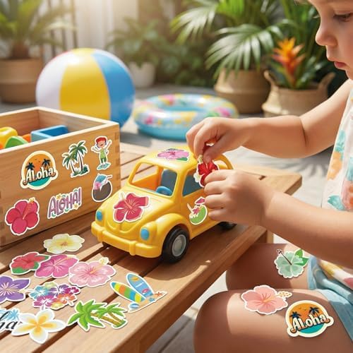 150PCS Hibiscus Flower Stickers Tropical Hawaiian Flower Vinyl Decals, Waterproof for Water Bottles Laptop Scrapbook, Luau Stickers for Kids