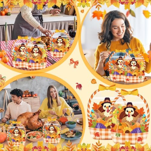 Fuutreo 12 Pcs Fall Treat Bags, Turkey Goodie Bags with Handles, Plastic