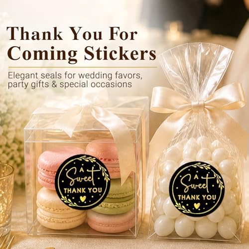 A Sweet Thank You Stickers, Black Gold Foil Favor Labels for Wedding, Baby Shower, Dessert Table, Small Business Packaging, Bakery Gift Wrapping & Party Supplies, 100PCS 1.6 Inch