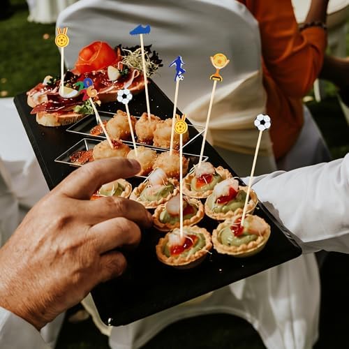 Aodaer 200 Pcs Soccer Cocktail Picks for Appetizers Soccer Toothpicks Long Bamboo Food Picks Fruit Skewers for Drinks Desserts for Game Day Soccer Party Supplies