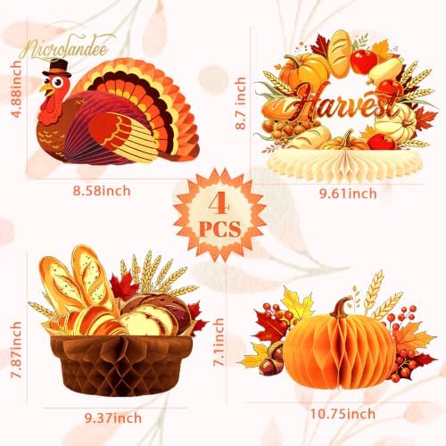 Nicrolandee Thanksgiving Table Decor 4 PCS Fall Table Centerpieces Turkey