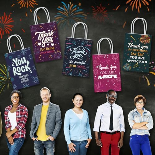 30 Pcs Thank You Gift Bags Team Employee Appreciation Gifts Bulk, Motivational Inspirational Paper Goodie Bags for Coworker Teacher Nurse Colleague Holiday Party Favor Supplies Women Men (Firework)
