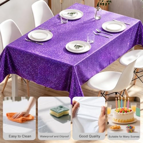 8 Pack Purple Dot Laser Plastic Tablecloth 54" x 108" Disposable Table Cloths for 6 to 8 Foot Tables Rectangle Table Cover for Parties (Purple Dot Laser, Rectangle)