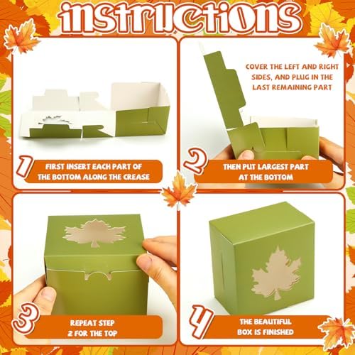 24 Pcs Fall Treat Boxe with Window Cookie Bakery Candy Gift Box, Leaves