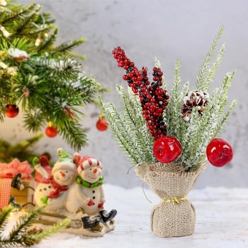 YLOLUL 6 Pcs Mini Christmas Tree Table Decorations Artificial Small Christmas Trees for Farmhouse Christmas Centerpiece Table Decoration for Kitchen Table Decor (6, Classics, Mini)
