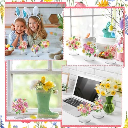 Kosiz 9 Pcs Wildflower Diamond Art Tabletop Decor Flower Diamond Art Kits