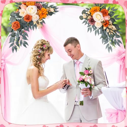 Wedding Arch Flowers Fall 2 Pcs, Fabric Floral Swag for Ceremony