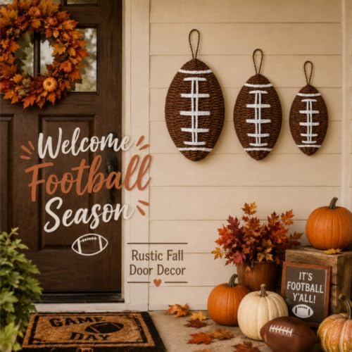 Beeveer 3 Pcs Fall Football Decor Rustic Woven Wall Hanging Decoration