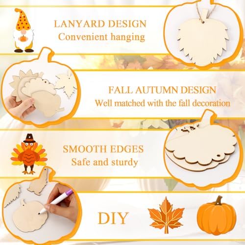 DECYOOL 50 Pcs Thanksgiving Fall Wooden Ornaments Autumn Wood Slices