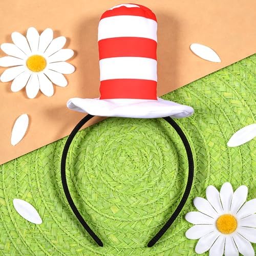 Halloween Red and White Striped Stovepipe Top Hat for Dress Up Adults Women
