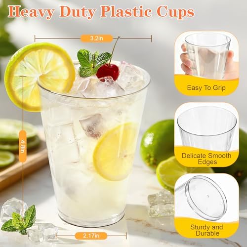 Glowserve 50 Pack 12 oz Clear Disposable Plastic Cups Cocktail Glasses