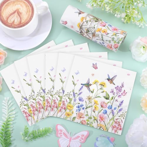 NatNarr 100 Pcs Wildflower Napkins, 5" Floral Cocktail Napkins