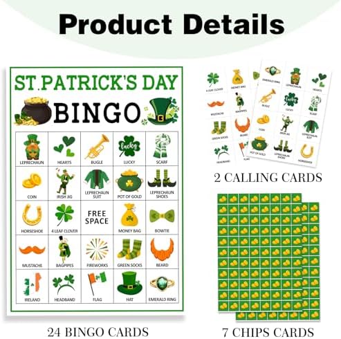 St. Patrick's Day Bingo Game for 24 Players, Festive Shamrock Activity