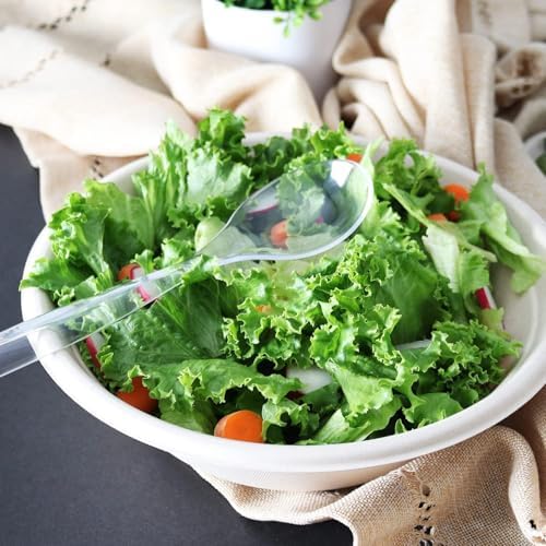 Set of 24 Heavy Duty Disposable Plastic Serving Utensils! 10” Spoons and Forks and 6-1/2” Tongs! Clear Serving Sets Perfect for Parties, Events, BBQ's and More! (24, Spoons-Forks-Tongs)
