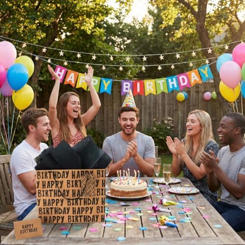 JAYTEM Birthday Gift Bag, 16.5" Kraft Paper Large Gift Bag, Classic Black Lettering Design Happy Birthday Bag Set with Greeting Card, Tag, Envelope & Tissue Paper for Men, Boys, Kid