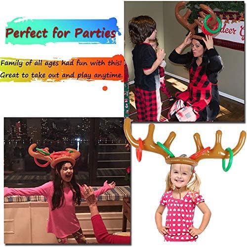 Christmas Games for Family Party, 4 Pack Inflatable Reindeer Antler Ring Toss Game Great Christmas Games for Adults and Kids