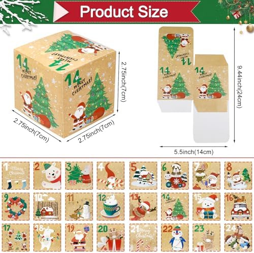 ONESING 24 Pcs DIY Christmas Advent Calendar Boxes for 2026, 24 Days Countdown Calendar Gift for Adults and Kids Christmas Cardboard Number Boxes Make & Fill Your Own Advent Calendar Boxes, Lovely Xmas Kraft Papper Box