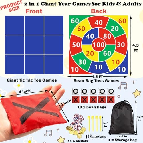 2-in-1 Outdoor Giant Tic Tac Toe Bean Bag Toss Games for Kids Adults,4.5Ft Large Outside Picnic Lawn Backyard Games for Kids Family Birthday Party Beach Carnival Outdoor Fun Giant Yard Field Day Games