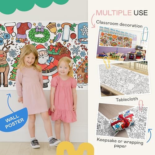 Tiny Expressions 3-Pack Large Holiday Coloring Tablecloth for Kids