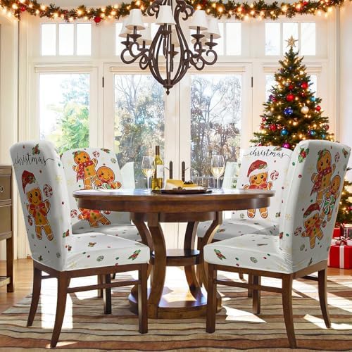 Christmas Chair Covers Set of 6 Gingerbread Winter Parsons Chair Slipcovers