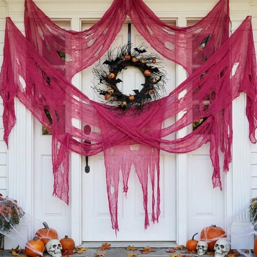 197"x71" Pink Halloween Scary Gauze, Spooky Cloth Party Decoration