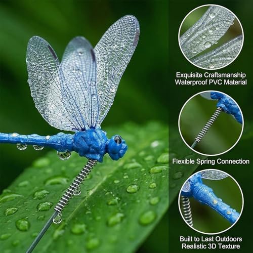 RAINFLOW 24 PCS Dragonfly Garden Stakes - Fake Dragonflies Outdoor Decor