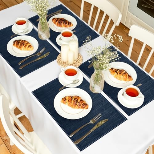 Bloss Blue Placemats Set of 4-12x18 Inch Washable Table Mats