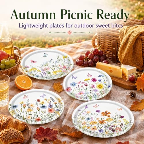 48 Pcs Wildflower Paper Plates, 7 Inch Floral Dessert Plates