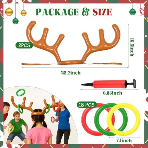 Lunmon 154 Pcs Christmas Games Set Fun Xmas Families Trivia Games Cards Inflatable Reindeer Antler Dice Ring Toss Pencils for Stocking Stuffers Gifts Holiday Birthday Party Activities Favors(Rustic)