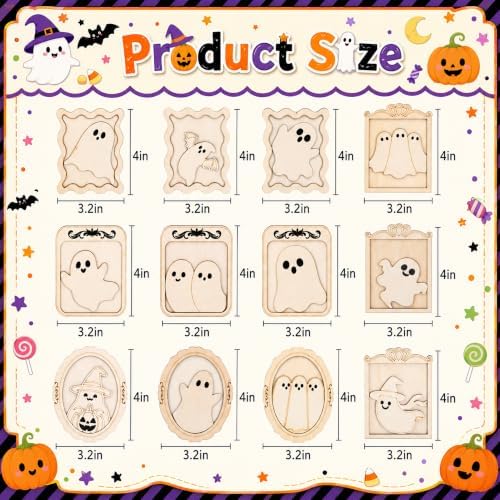 12 Pack Halloween DIY Wooden Ghost Frame Craft, Ghost Wood Painting Crafts