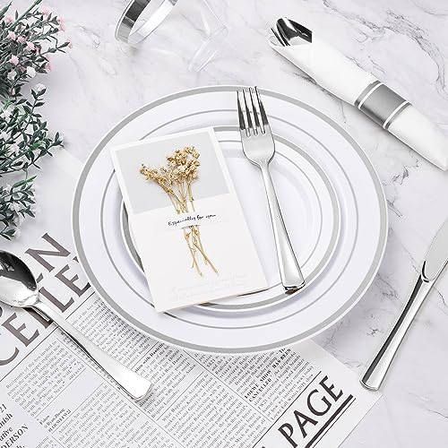 BESTVIP 875 Piece Silver Plastic Dinnerware Set for 125 Guests
