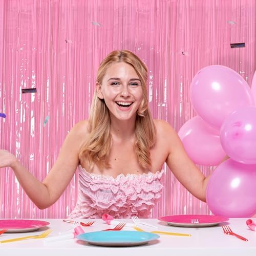 10 Pack Backdrop Party Decorations Pink Tinsel Curtain Party Backdrop Foil Fringe Birthday Decorations Photo Booth Streamer Backdrop Pink Theme Bachelorette Graduation Party Decorations