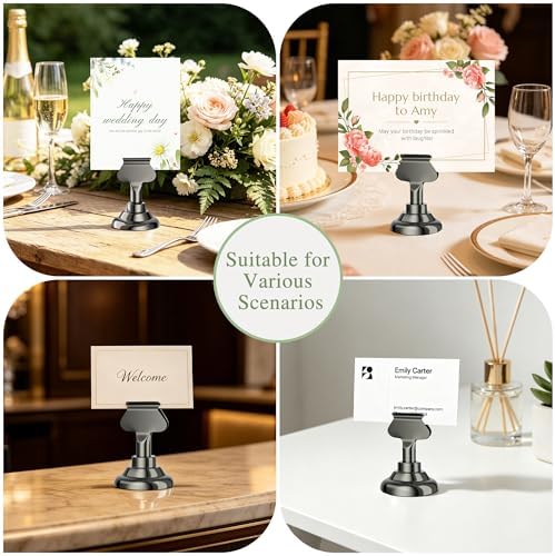 Urban Deco 16PK Table Number Holders Place Card Holders 1.7 Inch Table Card Holders Steel Card Holders for Photos, Food Signs, Memo Notes, Weddings, Restaurants, Birthdays(Nickel Black)