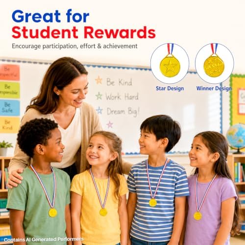 RAINFLOW 40PCS Plastic Gold Medals for Kids - Award Medals with Ribbons