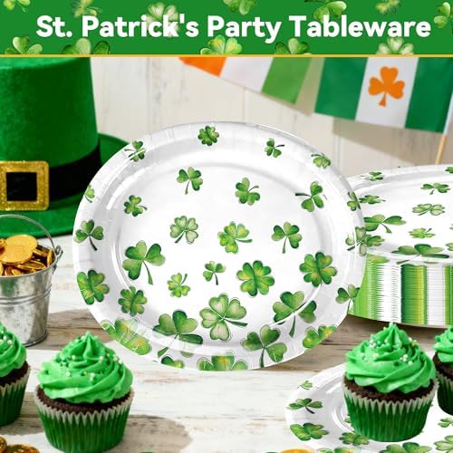 25 Pcs Green Shamrock Paper Plates, 12 Inch Oval Disposable Dinner Plates, Heavy Duty Grease Resistant Party Plates for Earth Day, Spring Picnic, Garden Party, Classroom Events