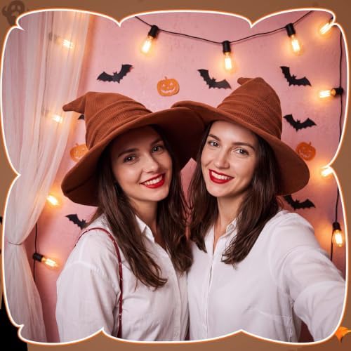 Boyiee Knitted Witch Hat Foldable Wide Brim Cap Pointed Felt Hat for Women Halloween Cosplay Costume Masquerade Accessory