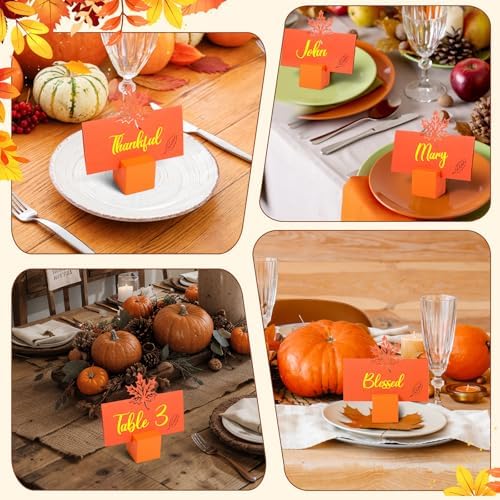 20 Set Fall Place Card Holder with Maple Leaves Table Name Card Wood Thanksgiving Table Number Stands Decoration for Autumn Wedding Harvest Birthday Bridal Party Supplies