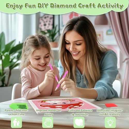 Mushroom Diamond Art Kits for Kids with Frame, Cartoon Diamond Painting Kits for Kids Ages 4-8-12, Easy Diamonds Gem Art Crafts Gift for Girls Boys, Beautiful Package for and Home Wall Decor(7x7inch)