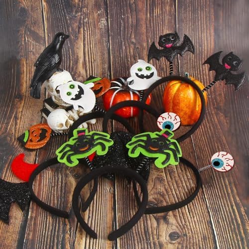 CCINEE 6 Pack Halloween Headbands Assorted Element Costume Headbands Eyeball Bat Spider Ghost Pumpkin Head Wears for Halloween Party Supply Cosplay Decoration