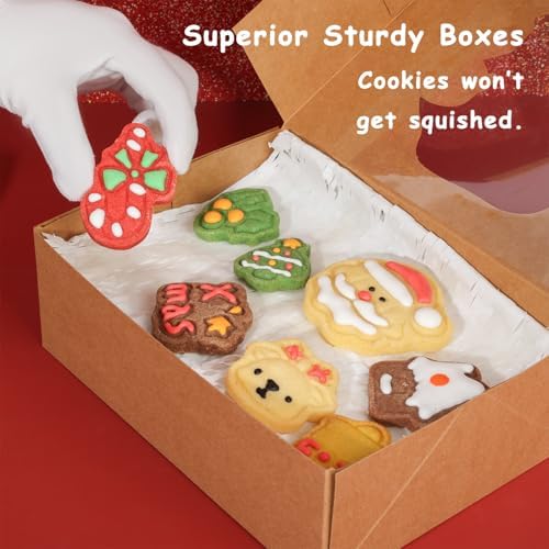 YEKTFS Festive Christmas Treat Boxes - 24 Pack, 8.25x6x2.75in, Brown, Rectangular, Flip Top Lids, Durable & Reusable, Perfect for Baked Goods & Gifts
