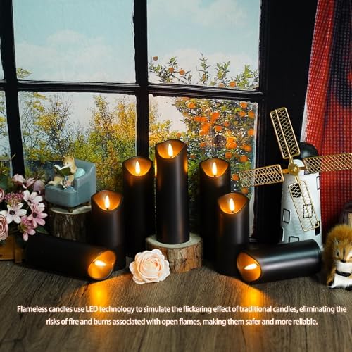 Nimiko Flameless Candles with Remote, Battery Operated Flickering Flameless Candles, LED Candles with Timer 2/4/6/8H, with Realistic LED Candles Set of 24 (D2.2 x H 5" 6" 7") (Black)
