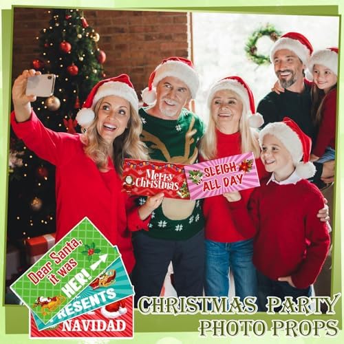 Beeveer 24 Designs Christmas Photo Booth Props, Red and Green Xmas Props