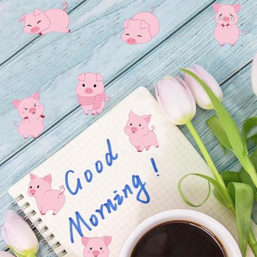 500PCS Little Pig Stickers 7 Styles Pink Piglet Sticker Rolls 1in Adorable Cartoon Stickers Party Favors Waterproof Vinyl Sticker for Birthday Party Favors Envelopes Scrapbook Decorations