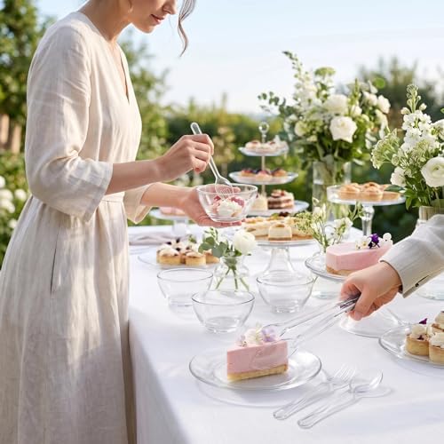 24 Pcs Clear Plastic Serving Utensils Set, Disposable & Reusable Supplies